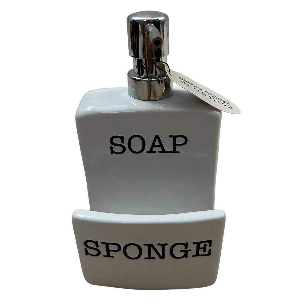 Joseph A. Collection White Ceramic Soap Dispenser Sponge Holder NEW